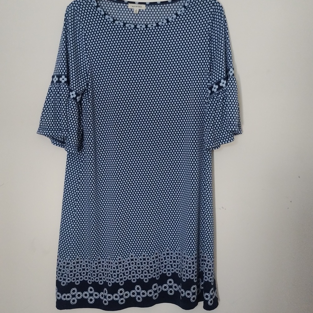 Max Studio Navy and White Geometric Dress
